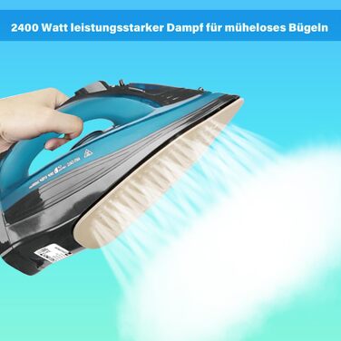 Пароочищувач для одягу бездротовий 2400 Вт з керамічною підошвою, функцією вертикального прасування, захистом від накипу та самоочищенням, блакитний