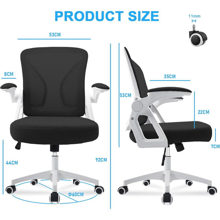 Офісний стіл з регульованими підлокітниками, ергономічний крісло з сітчастою спинкою, підтримкою попереку, регульованою висотою, м'яким сидінням, поворотним на 360°, (білий)