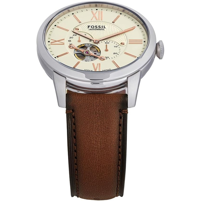 Годинник Fossil Townsman для чоловіків: механічний годинник з автоматичним заводом, корпус та браслет з нержавіючої сталі або шкіряний ремінь (44 мм, щетина верблюда)