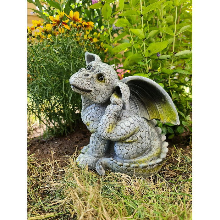 Kremers Treasure Chest Garden Figure Dragon Child Scratching Its Ear, Dragon Gargoyle Figure Garden