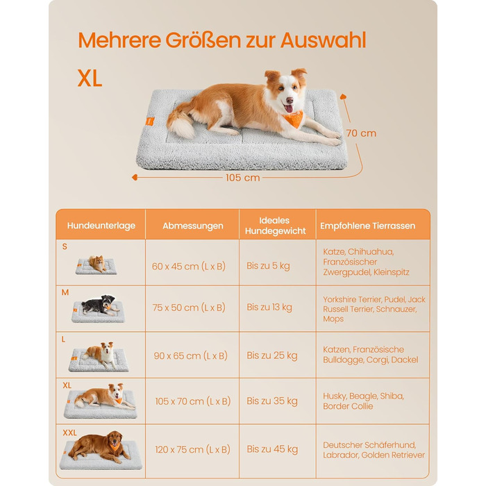 Підстилка для собак та котів Feandrea, 60 x 45 см, сіра, машинне прання, антиковзаюча