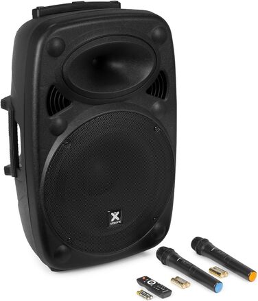 Vonyx Verve46 - портативна акустична система для вечірок, Bluetooth, 1000W, 2 мікрофони UHF, MP3, з пультом ДУ, чорний