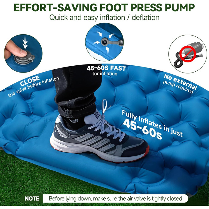 Надувний килимок для кемпінгу Isomatte 9 см, 200x68 см, з подушкою, водонепроникний, синій - для туризму, пляжу, намету