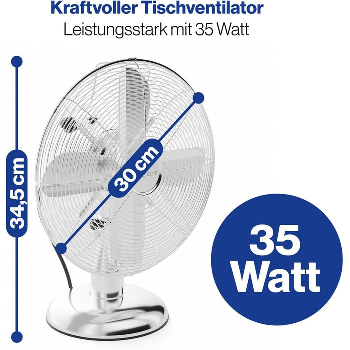 Вентилятор ProfiCare® PC VL 3063 M з обертанням, 35W, Ø 30 см, тихий, хром