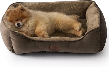 Ліжко для кота BEDSURE велике, 63.5x53 см, миється, неслизьке, для собак та котів, квадратне, з м'яким бордюром, коричневе