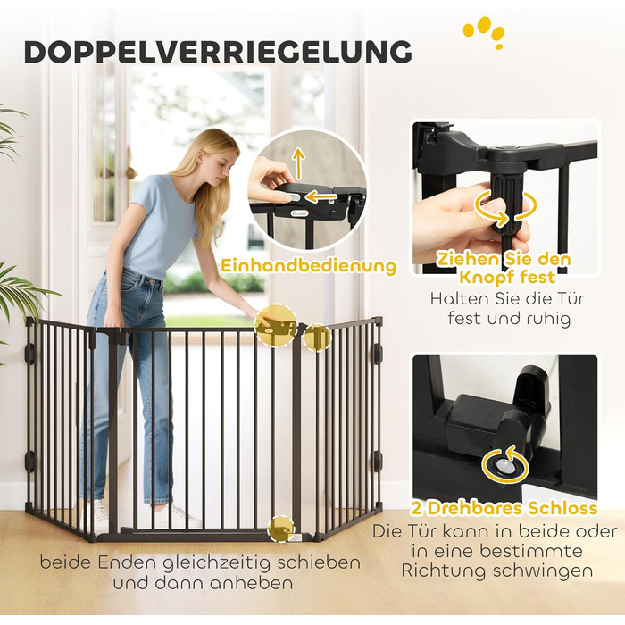 Захисне ґратка для собак PawHut - відбійник для дому, 3 панелі, чорний (202.5 x 76 см)