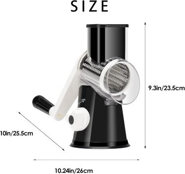 Ручна тертка Ourokhome Rotary: тертка для сиру, овочів, горіхів, картоплі, моркви (3 леза, чорний)