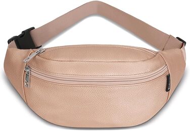 Сумка на пояс для чоловіків та жінок з PU шкіри, поясна сумка, спортивна сумка, сумка через плече для подорожей, прогулянок з собакою, активного відпочинку (Рожеве золото)
