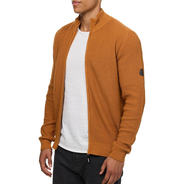 Чоловіча в'язана жилетка Indicode INayton зі стійким коміром та блискавкою | Кардіган з тонкого в'язання для чоловіків (M, Карамель)