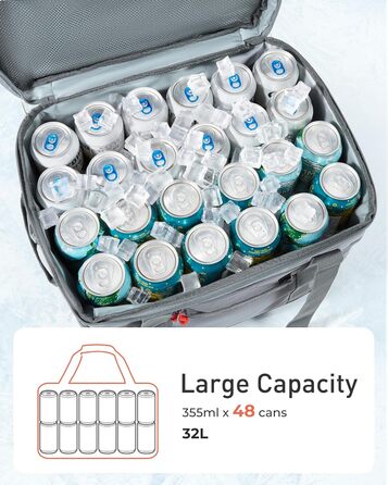 Термосумка TOURIT 32L сіра - ізольована, для пікніка, велика, складна, для транспортування продуктів