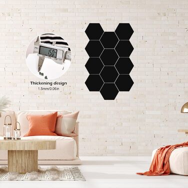 Акустичні гексагональні панелі MENAYODA (12 шт), самоклеючі звукопоглинаючі плити для стін, стелі та дверей, чорні