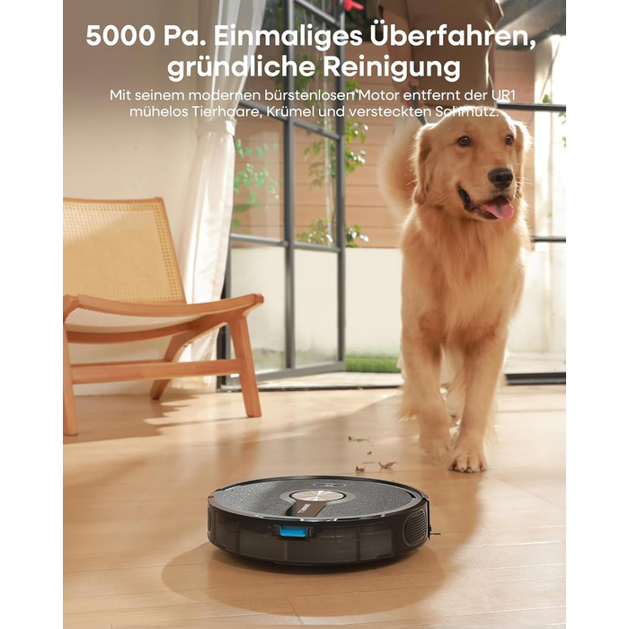 Робот-пилосос з функцією миття 5000Pa, 3-в-1 з часом роботи 180 хв, для тварин, з керуванням через додаток, чорний