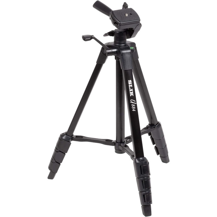 Штатив SLIK U884 4-ступінний компактний легкий складаний з алюмінію для DSLR/SLR камер Canon, Nikon, Sony з 3-сторонньою головкою для панорамної зйомки та сумкою - Чорний