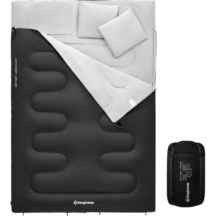 KingCamp Double Sleeping Bag - Winter Adult Sleeping Bag for 2 People with Carry Bag - Black