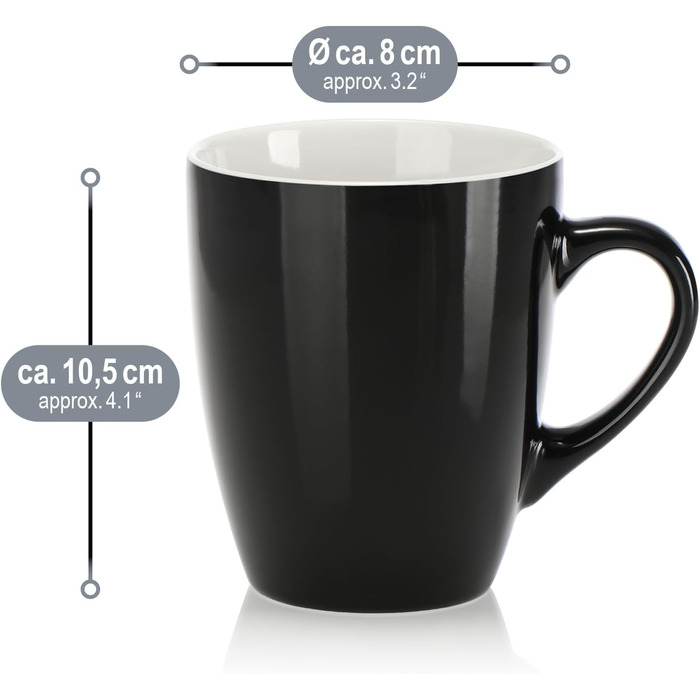 Набір керамічних чашок Com-Four® 6 шт. - 350 мл, для кави та гарячих/холодних напоїв, сучасний дизайн, блакитно-зелено-сірий колір, 6 шт. (чорний/білий)