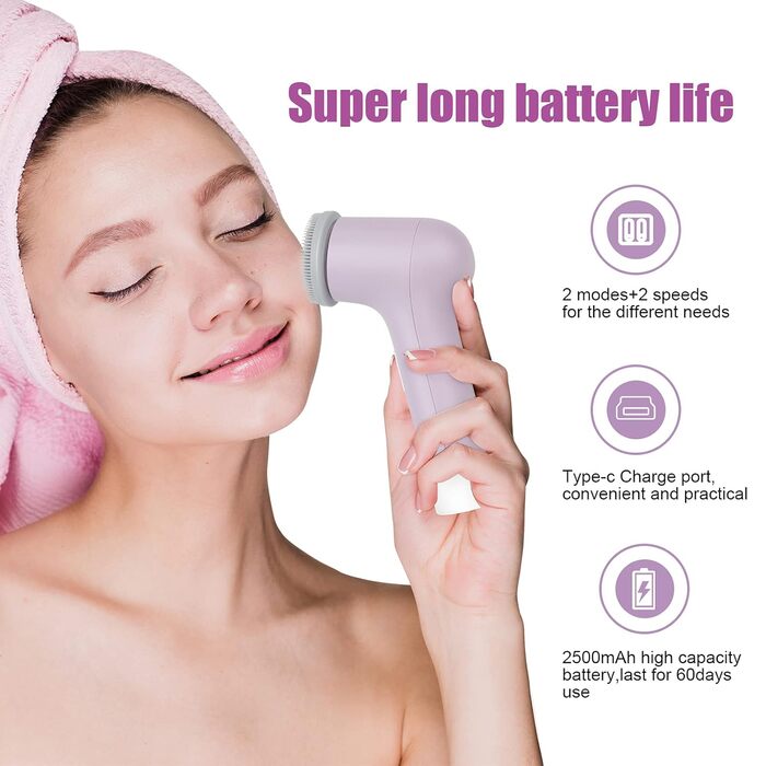 MyCarbon Electric Facial Cleansing Brush - IPX7 Waterproof, Rechargeable with USB Battery & 2x 360° Brush Heads for All Skin Types - Exfoliation & Deep Cleaning