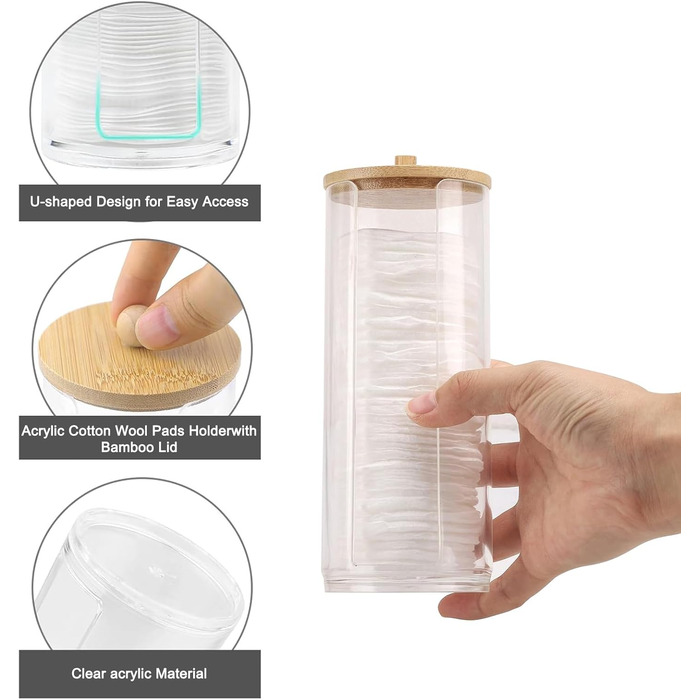 Набір з 3 ватпадносховища, контейнер для ватних паличок – практичне зберігання ватних дисків та паличок у ванній кімнаті. З бамбуковим кришками, економія місця та захист від пилу.