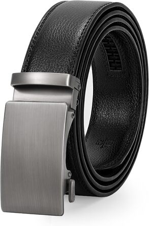 Чоловічий шкіряний ремінь WERFORU з автоматичною пряжкою, ширина 3.5 см, регульований, для костюма та джинсів, чорний з сріблом, довжина 145 см (обхват талії 105-125 см)