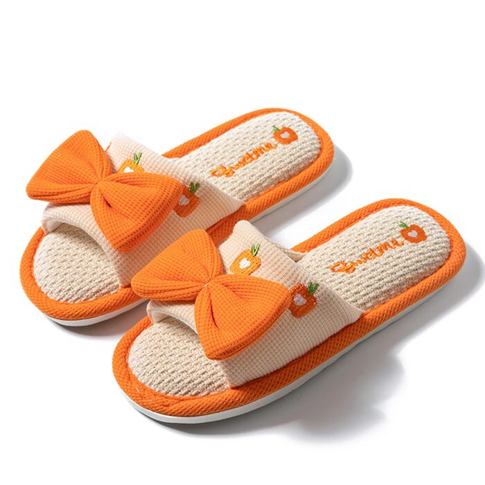 Жіночі тапочки з льону для дому - м'які, антиковзні, для спальні (помаранчевий, 36/37 EU)