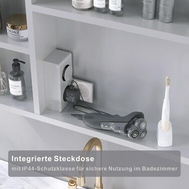 Дзеркальна шафа для ванної кімнати AQUABATOS з розеткою та підсвічуванням LED, 50x70 см, шафа для ванної кімнати, дзеркало з інфрачервовим сенсором, регулювання яскравості, антизапарювання, холодне біле світло