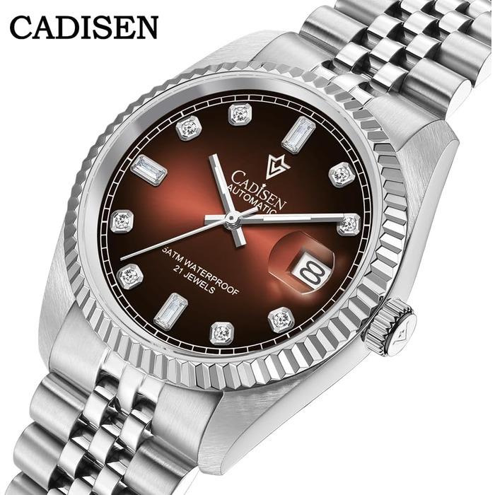 Годинник CADISEN Automatik для чоловіків: механічний годинник з сапфіровим склом та сталевим браслетом