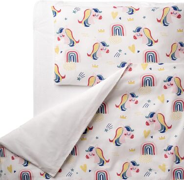 Комплект постільної білизни для немовлят FlyIdeas: 100% бавовна, сертифікат якості, ковдра та подушка, 160x80 см, Rainbow Unicorns, Made in EU
