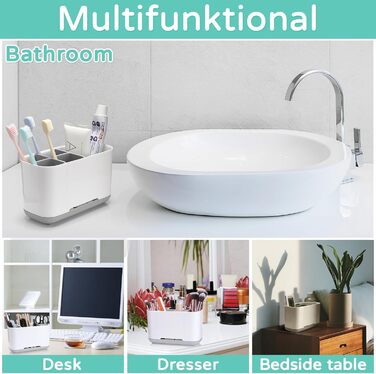 Тримач для зубних щіток, органайзер для електричної зубної щітки, регульований підставка з пластику з неслизьким дном, 4 відділення для зубних щіток + 2 відсіки для зберігання