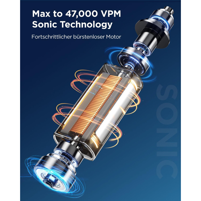 Електрична звукова зубна щітка для дорослих та дітей, 5 режимів чищення, 3 рівні інтенсивності, таймер, 8 насадок, чохол для подорожей, акумуляторна, чорний Obsidianschwarz