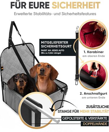 Extra Stable Dog Car Seat - Reinforced Walls & 5 Straps - Waterproof Dog Car Seat for Rear & Front Seat (Standard Size)