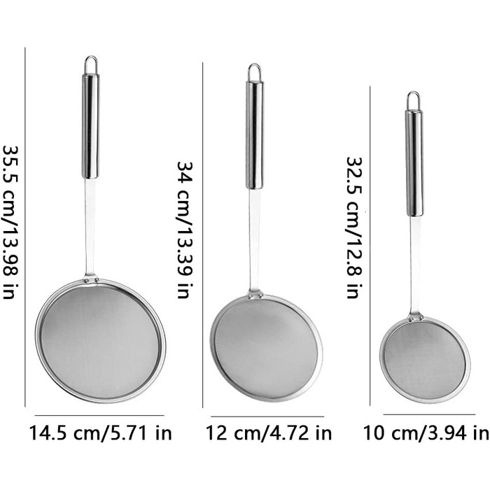 Набір з 3 шт. кельїв для зняття піни з нержавіючої сталі, високоякісні, фільтрувальні ложки, сито з дрібною сіткою, набір для кухні, 3 розміри, для зняття жиру та піни