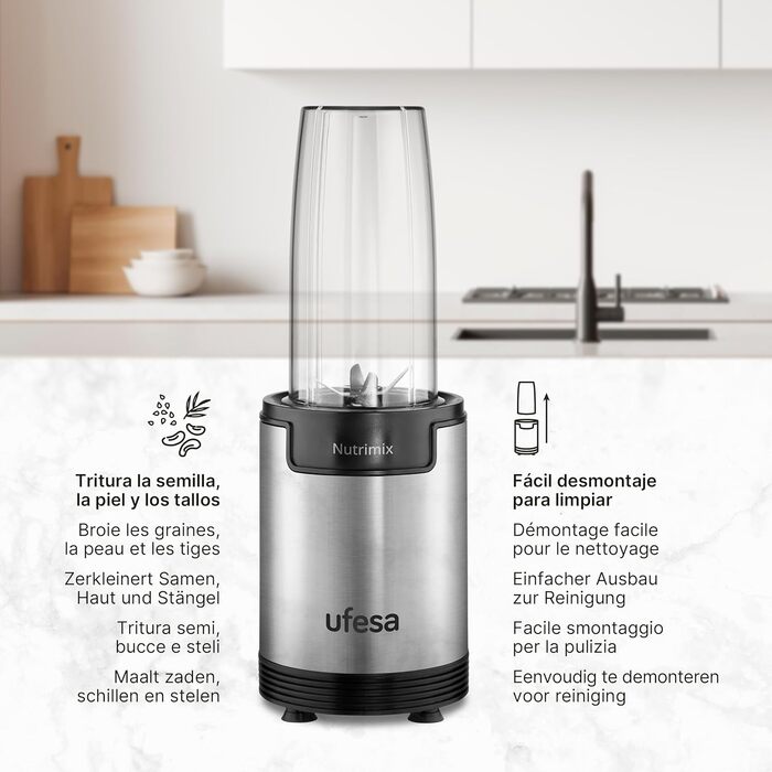 Блендер Ufesa White Gold, 1500 Вт, 1.5 л скляний глечик, регулятор швидкості з LED-підсвічуванням, подрібнювач льоду, 6 знімних лез з нержавіючої сталі, 2 швидкості + TURBO