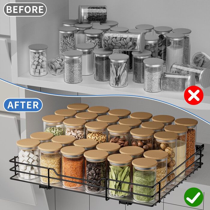 AIRUJIA Pull Out Spice Rack, 2-Tier Dish Cabinet Organizer, Spice Rack Cabinet, Spice Rack, Lift-up Sink Shelf, Spice Organizer for Kitchen, L26.4*W23.2*H23CM (L27*W32.2*H6CM - Single Layer)
