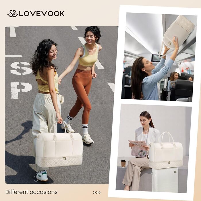 Сумка-органайзер Lovevook 2-в-1 для подорожей, бежева: дорожня сумка, сумка для костюмів з відділенням для взуття, водонепроникна ручна поклажа