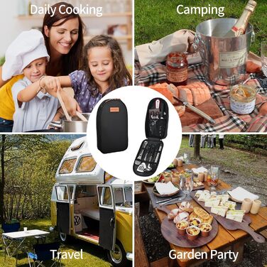 Набір кухонного приладдя для кемпінгу ISFORU 12шт: сковорода, ніж, лопатка, щипці, шумовка, дошки для нарізання. Чорний колір. Ідеально для пікніків, подорожей та походів