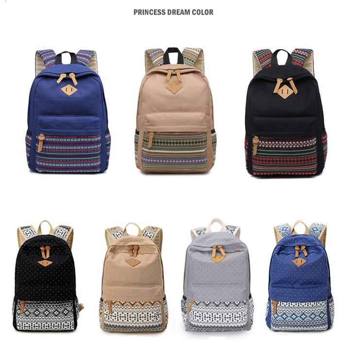 Жіночий/Дівчачий рюкзак у стилі vintage з кольоровими смужками. Чорний канвасний рюкзак для підліток, дівчат та студентів