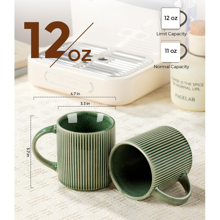 Набір посуду GBhome з реактивної глазурі для 6 осіб, 18 предметів. Ручна робота, керамічний посуд, безпечний для мікрохвильової печі та посудомийної машини. Глибокий зелений колір (Immergrün). Включає 6 чашок.