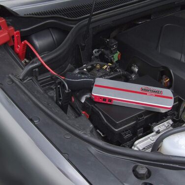 Портативний пусковий пристрій Dino KRAFTPAKET 12V-600A: для авто, мотоциклів та човнів. Підтримка різних типів акумуляторів (свинцево-кислотні, GEL, EFB, AGM). Ємність 66.6Wh, 18000mAh.