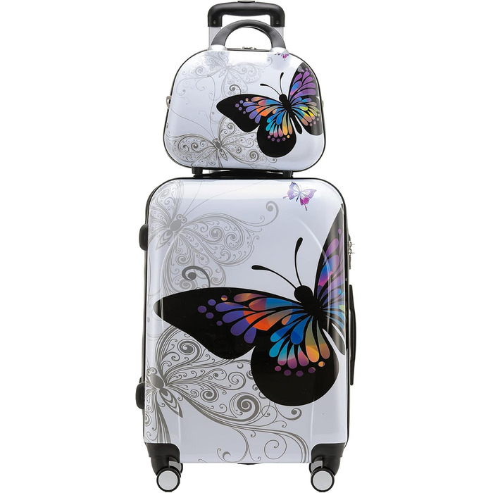 Набір валіз BEIBYE Butterfly 2060 з TSA-замком, 4 предмети: міцні жорсткі дорожні валізи, ручна поклажа та б'юті-кейс (M-56см + S б'юті-кейс)