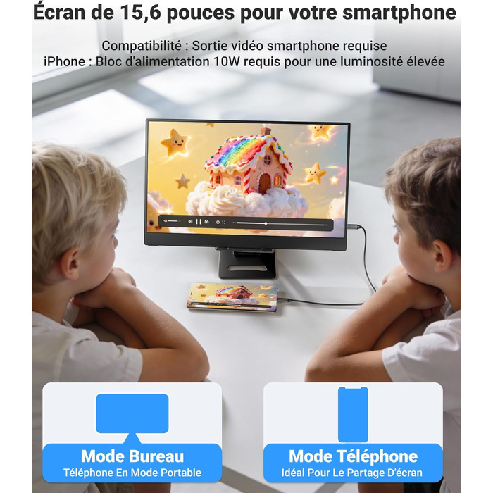 Портативний монітор Ingnok 15.6 дюймів, FHD 1080P IPS з підставкою, для ноутбука, ПК, Mac, PS3/4/5/X-box, USB-C & HDMI, 15.6 (підставка)