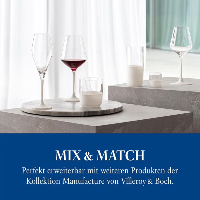 Villeroy & Boch Rock Blanc Long Drink Glasses Set - 4 Piece Cocktail & Mocktail Glasses, 300ml Crystal Glass - Matte White Slate Look