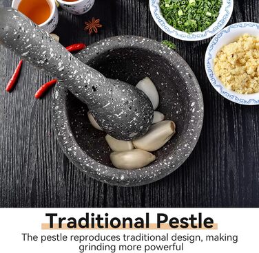 Набір для дроблення спецій та трав DEWIN: ступка та пестик з неслизьким дном (сірий)