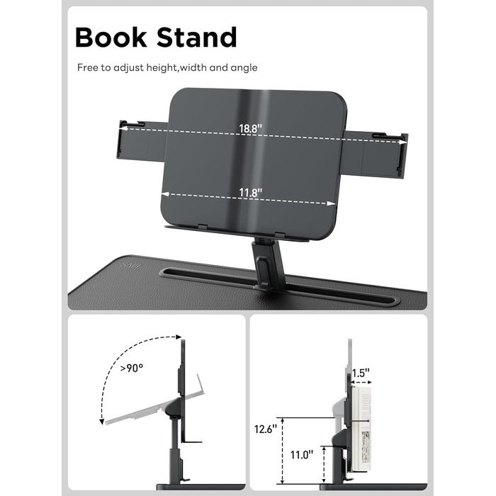 SAIJI Стіл для ноутбука [Преміум XXL Extra Groß] з регульованим підсвіткою, багатофункціональний стіл для ліжка Преміум-класу, складний стіл для ноутбука з ящиком (Темно-чорний)