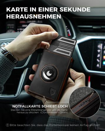 Портмоне DODENSHA® MagSnap для чоловіків з RFID захистом, відділенням для AirTag, картхолдером та відділенням для монет. Чорно-помаранчевий колір.