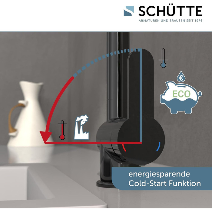 Шу́тте (SCHÜTTE) 79826 RIO - кухонний змішувач 360° з високим виливом, однорідний, для одинарної/подвійної раковини, з графітовим покриттям (графіт-глянець)