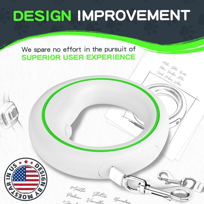 Висувна поводок для собак, ручне кріплення, 360°, без спутанності, 3 м, з тримачем для собачого посліду, для середніх та маленьких собак (чорний/зелений)