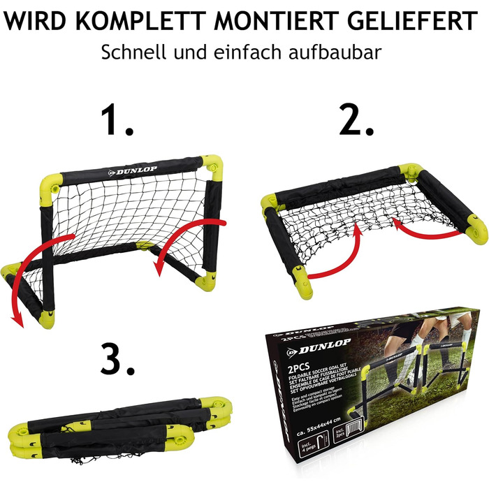 Dunlop 2-Pack Soccer Goal Set - Foldable Football Goal for Kids - Indoor/Outdoor Training Accessory - Black/Yellow 50x44x44cm
