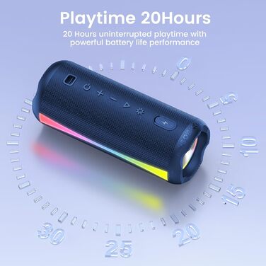 Bluetooth колонка 2026 з RGB підсвіткою, портативна, водонепроникна IPX7, для дому, саду та подорожей (Marine)