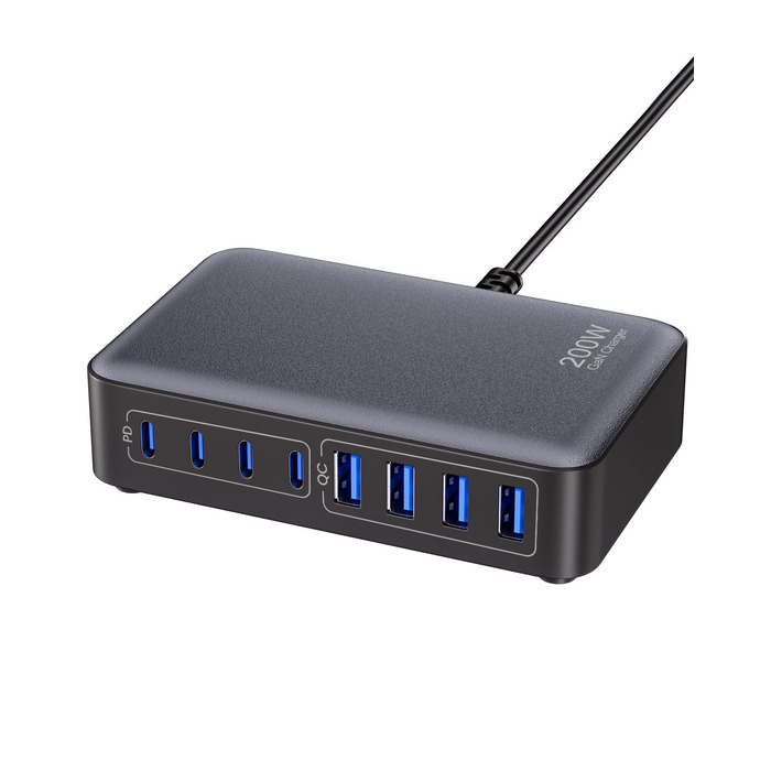 Зарядний пристрій USB-C 200W, 8-в-1, GaN адаптер для MacBook, iPhone, iPad, Samsung, ноутбуків - Швидка зарядка PD