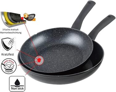 Набір сковорідок 3er – 20см, 24см, 28см – антипригарне покриття, сковорода для смаження – індукційне дно & PFOA-free – чорний гранітний дизайн