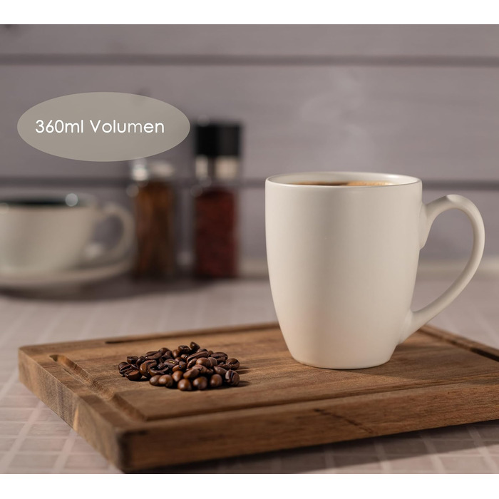 Hansekitchen Coffee Mug Set Large – Coffee Cups made of high-quality and sturdy ceramic, large handles, large mugs (White, Set of 6)